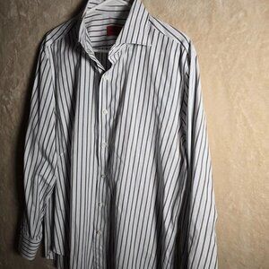 ISAIA Napoli Men's Dress Shirt 17 / 43 – Made in Italy – 100% Cotton Striped...